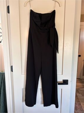 Strapless Black Wide-Leg Jumpsuit with Side Tie